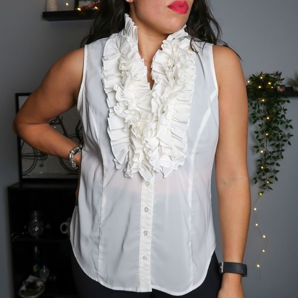 Spense Ruffle Front Sleeveless Button Up - Picture 1 of 6